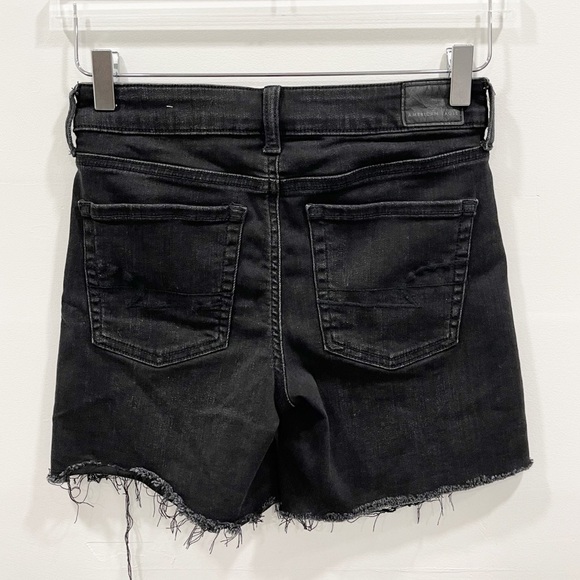 American Eagle Next Level Stretch Midi Denim Shorts Raw Hem Washed Black Size 0 - Picture 2 of 7